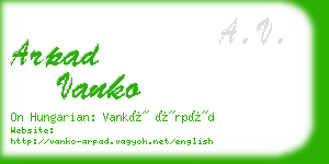 arpad vanko business card